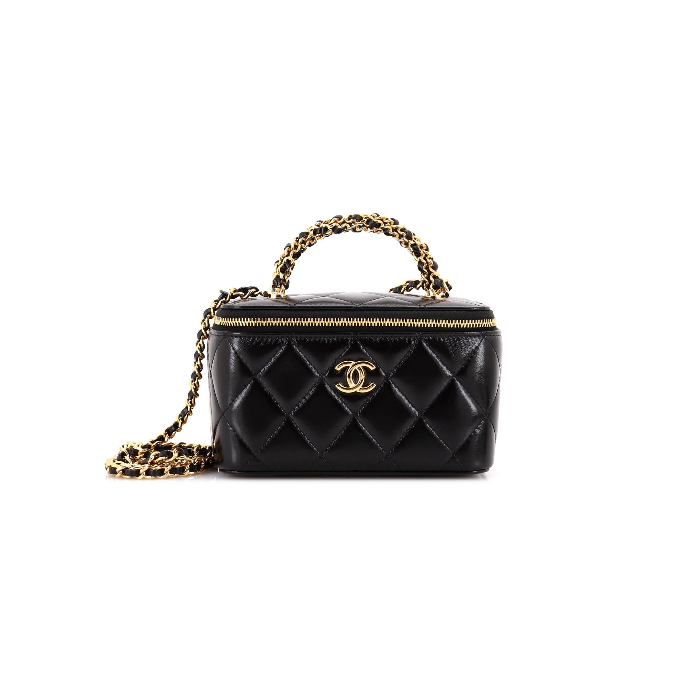 CHANEL QUILTED LAMBSKIN TOP HANDLE VANITY CASE WITH CHAIN (17*9.5*8cm)
